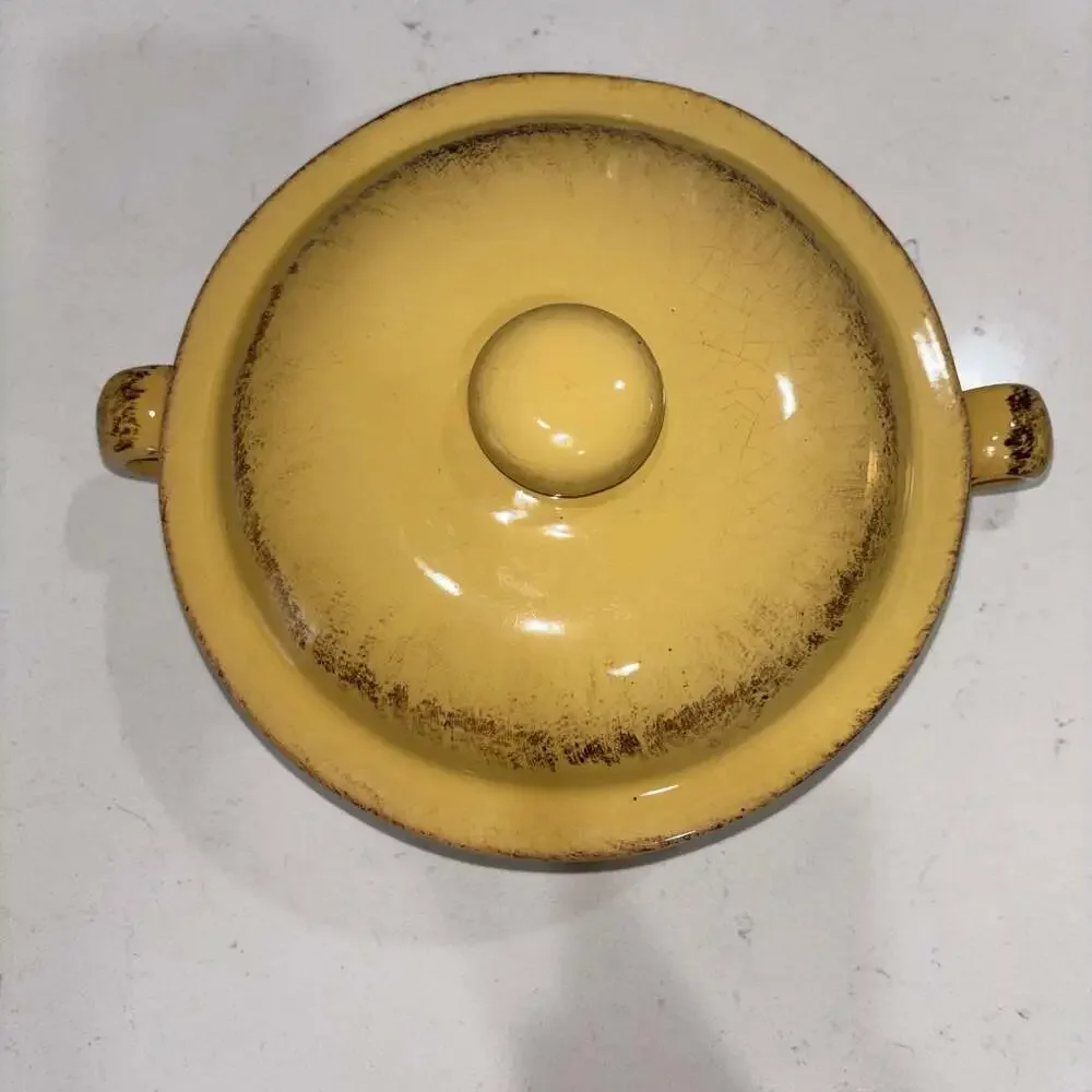 De Silva Yellow Glazed Terracotta Covered Casserole Dish Italy